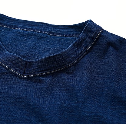 Indigo Tenjiku Cotton 908 V-neck T-shirt Detail