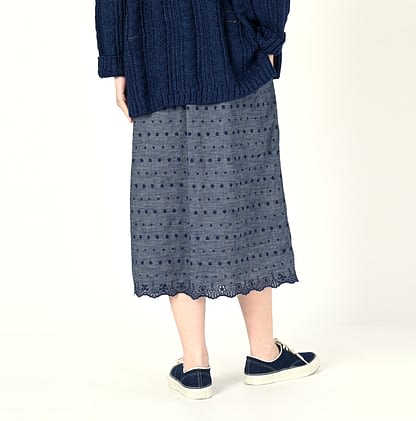 Cotton Linen Dungaree Cutwork Petti Skirt Female Model
