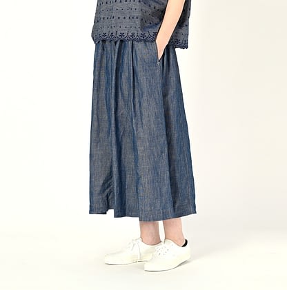 Cotton Linen Dangaree Gather Easy Skirt Female Model Side