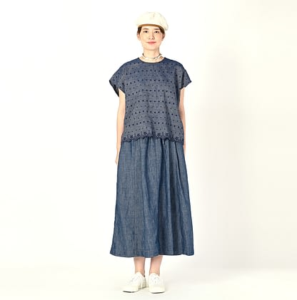 Cotton Linen Dangaree Gather Easy Skirt Female Model