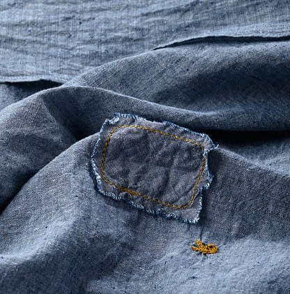 Indigo Dungaree Indian Khadi Cotton 908 Big Googoo Lace Shirt Detail