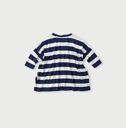 Big Stripe Tenjiku Cotton Big Slit T-shirt navy x grey
