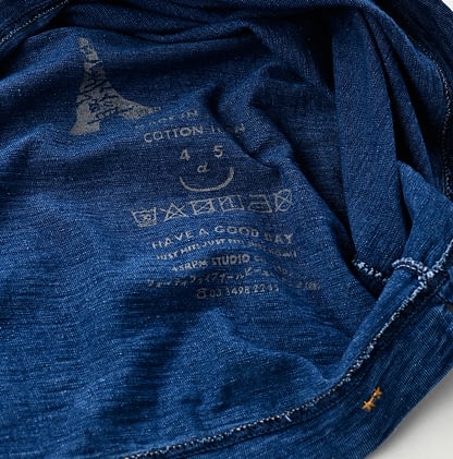 Indigo 908 Tenjiku Cotton Ocean Polo Shirt Detail