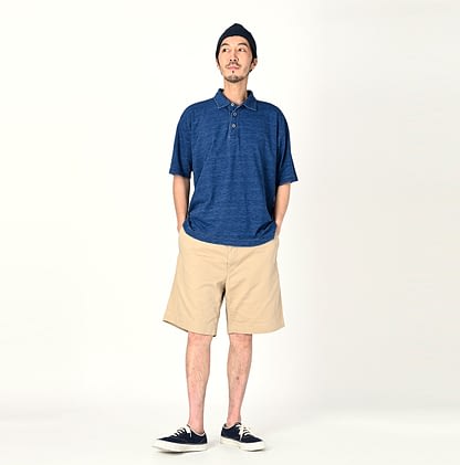 Indigo 908 Tenjiku Cotton Ocean Polo Shirt Male Model
