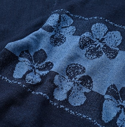 Indigo Hibiscus Print 908 Ocean Cotton Hoodie Detail