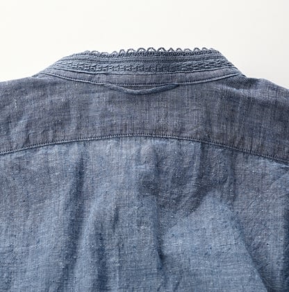 Indigo Dungaree Indian Khadi Cotton 908 Big Googoo Lace Shirt Detail