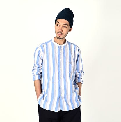 Yarn Dyed Damp Cotton 908 Stand Ocean Shirt Male Model