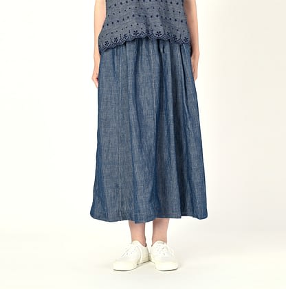 Cotton Linen Dangaree Gather Easy Skirt Female Model Front