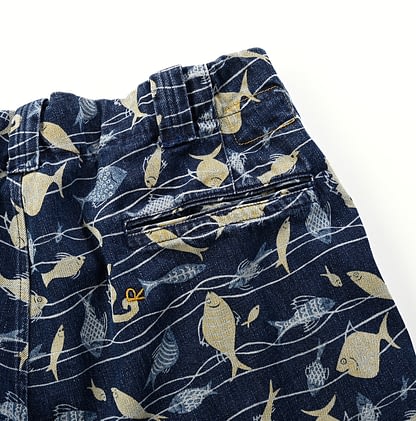 Raimugi Denim Cotton 908 Tropical Fish Print Short Pants