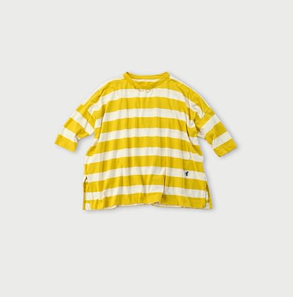 Big Stripe Tenjiku Cotton Big Slit T-shirt white x yellow