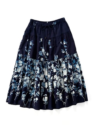 Indigo Flower Garden Cotton Skirt