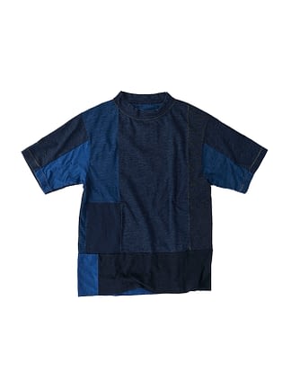 Indigo Tsugihagi Tenjiku Cotton 908 Ocean T-Shirt