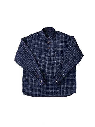 Indigo Cotton Flat Dot Print Ocean Pullover Shirt
